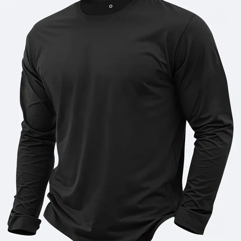 Men's Spring & Fall Regular Fit Long Sleeve Solid Color Basic T-Shirt Lightweight Casual Sportswear for Outdoor Activities Perfect Gift for Husband or Boyfriend Street Style Commuter Outdoor Vacation Wear