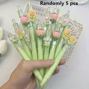 5/10/15pcs Retractable Ballpoint Pens, Random Floral Tips, Smooth Writing Neutral Pens, Ideal for Students, Exams, Office, Daily Use, Stationery ()