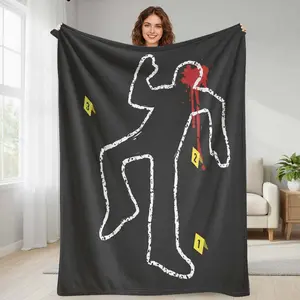 Crime Scene Outline Flannel Blanket  Mystery Body Chalk Print Pattern  Soft Cozy Lightweight Warm Decorative Throw for Halloween Party  Home Decoration  Gift for Friends  Bedroom  Living Room  Movie Night  Prank Fun Use summerwins