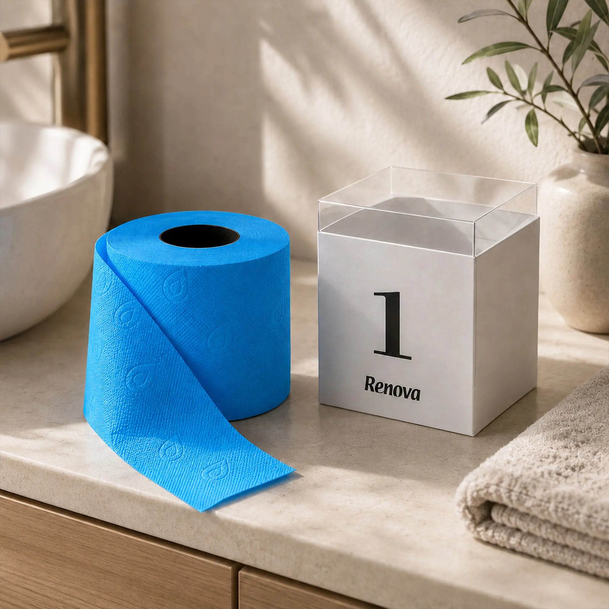 Renova Gift box Blue Toilet Paper 3 ply 1 Roll 140 Quality sheets Colorful Wipes