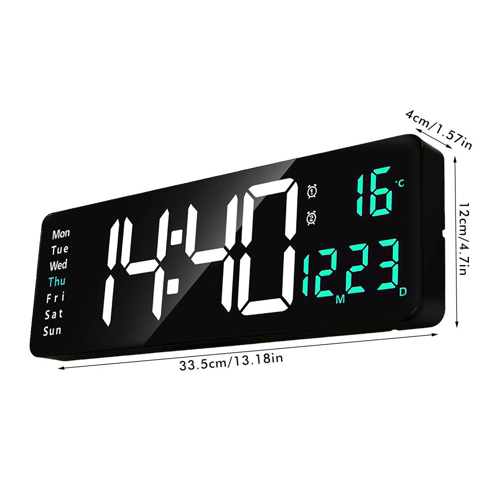 Digital Wall Clock, 13" Large Display Digital Clock with Remote Control, Auto-Dimming Wall Clock with Night Light, DST, Date Week,Temp for Living Room, Bedroom, Decor