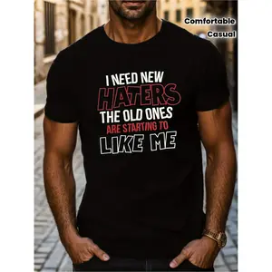 Men's Crew Neck T-Shirt with "I Need New Haters" - Stylish Casual Design with Comfortable Short Sleeves - Ideal for Summer Outdoor Activities