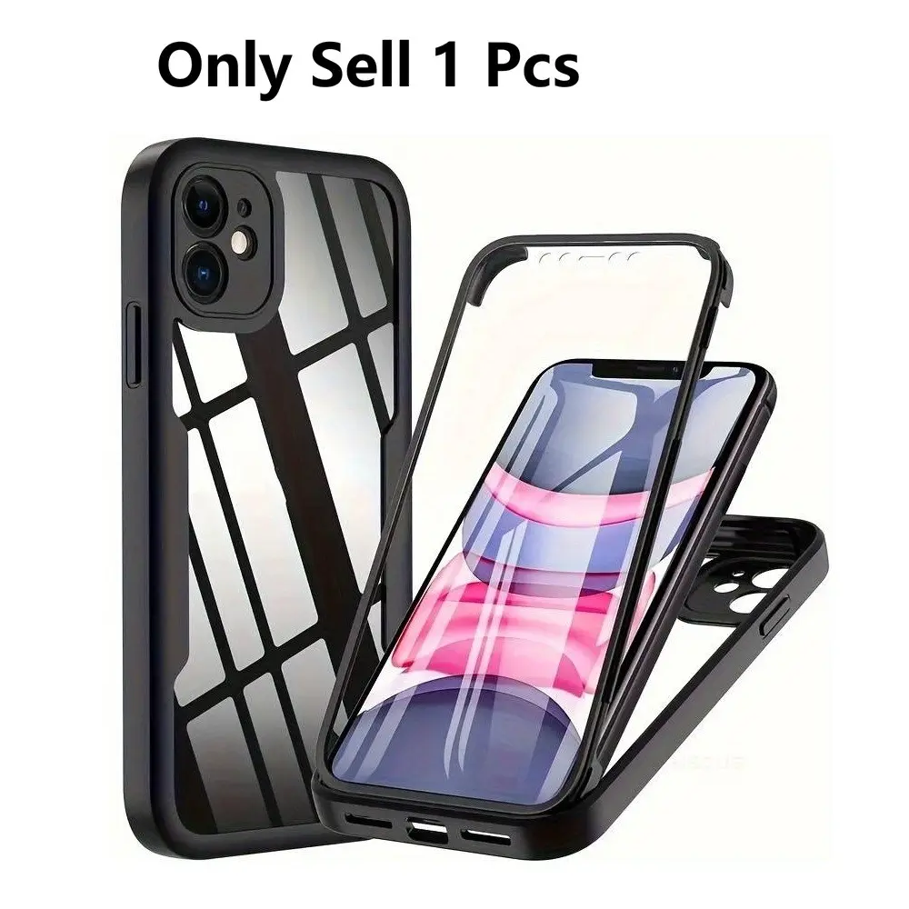 360 Full Body Front & Transparent Protective Cover, Phone Case with Screen Protector, Shockproof Protective Cover Compatible with iPhone 11 12 13 14 15 Pro Max, Smartphone Casing, Protective Cellphone Casing