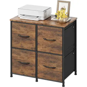 4 Drawer Lateral File Cabinet, Mobile Filing Cabinet for Large Printer, Home Office Functional Storage Cabinet & Printer Stand, Fits Letter/A4, Rustic Brown