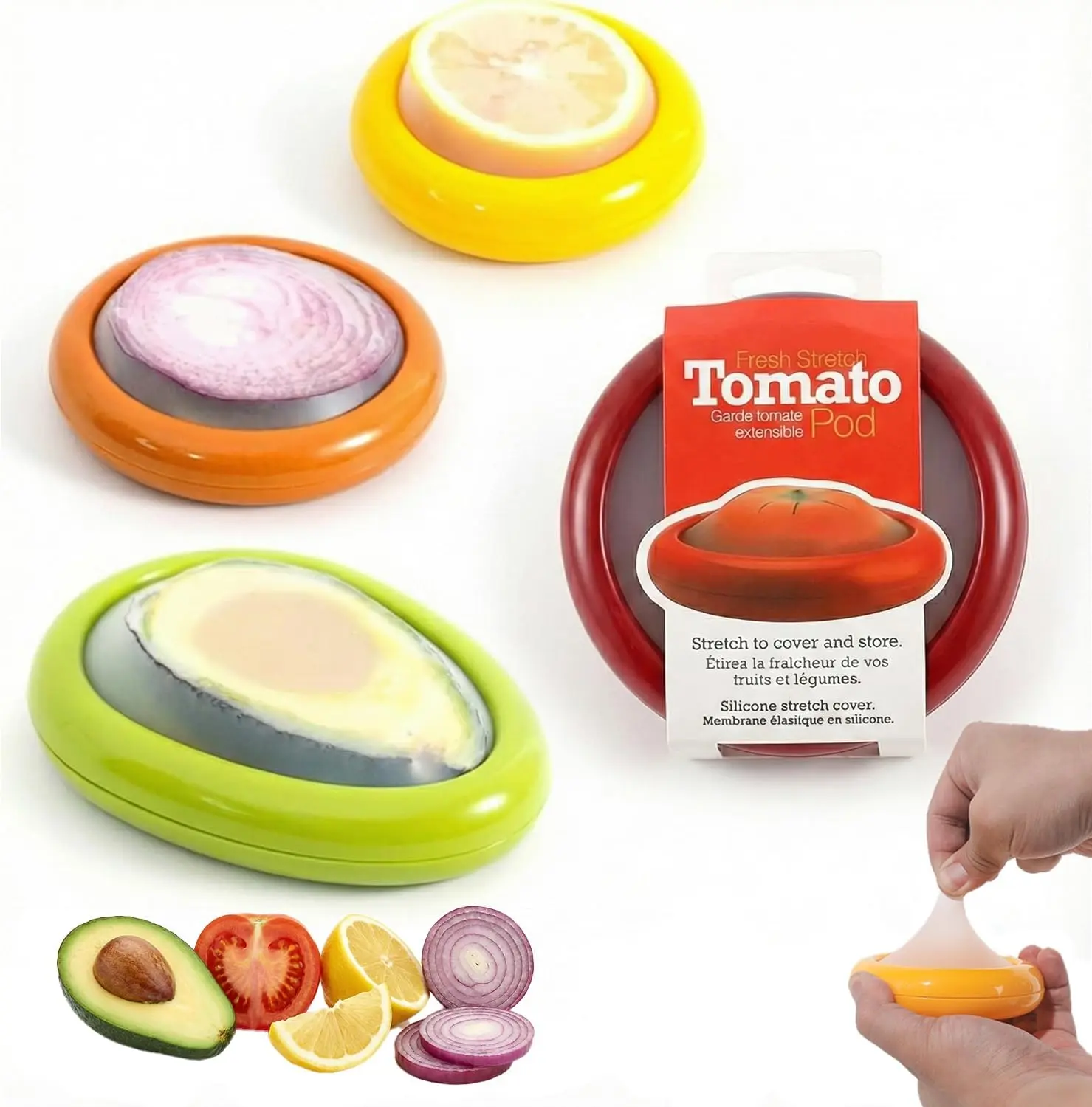 Generic Silicone Fruit And Vegetable Containers For Fridge,Reusable Holder For Food Storage,Fresh Stretch Pods For Food Saver (Green,Red,Yellow,Brown)