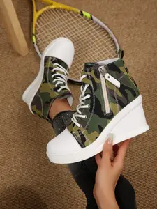 Women's Denim Blue Wedge High Top Canvas Trainer Shoes, Sneaker, Vintage Classic Style Casual Footwear, Height Increasing Slimming Design, All Seasons Wear