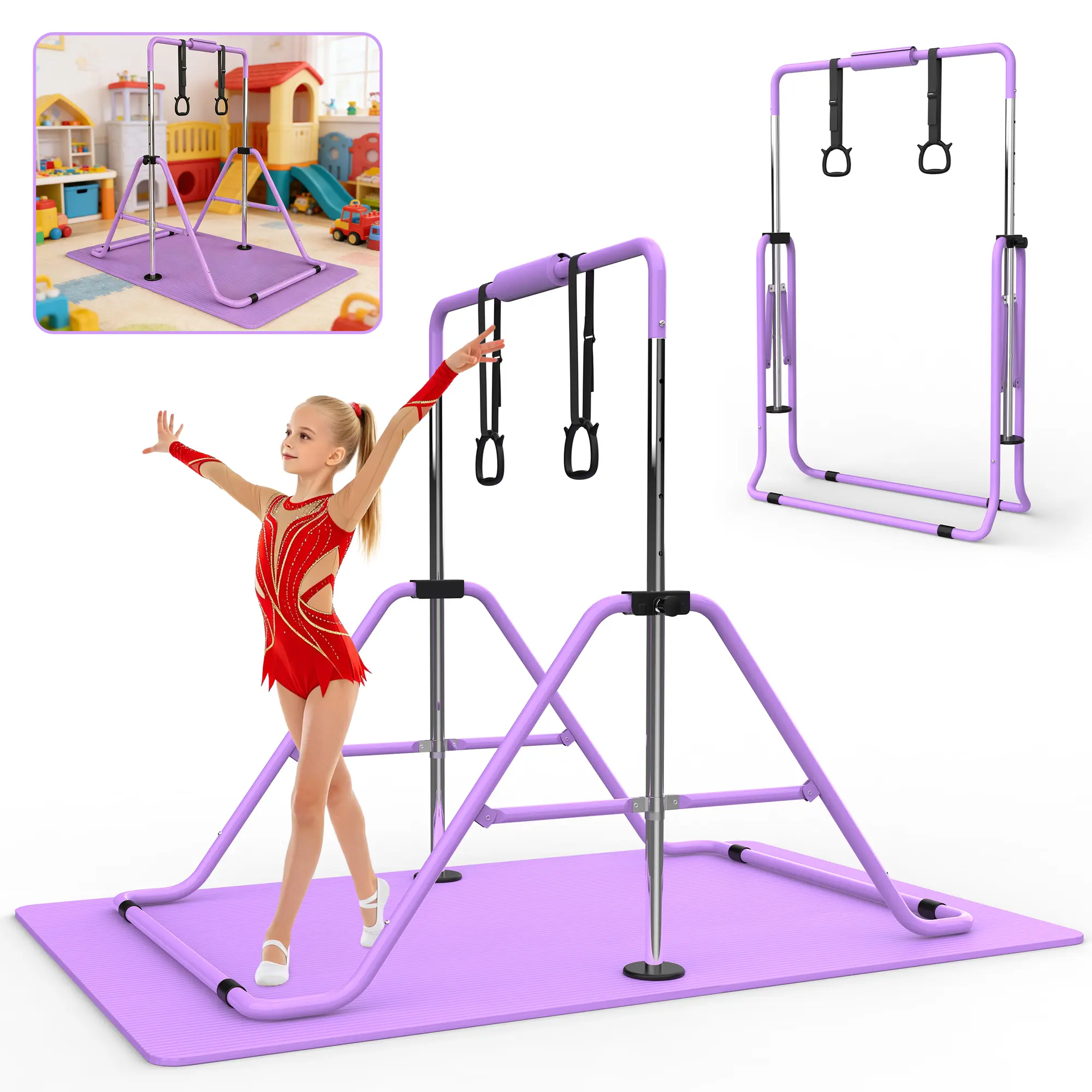 SAYGOGO Expandable Gymnastics Bars, Adjustable Height Gymnastic Horizontal Bars, Children Folding Training Bar for Kids