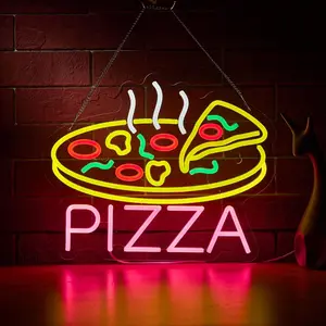 Pizza Neon Light Wall Decor, Adjustable Brightness LED Neon Sign, USB Powered Art Decoration, Home and Bar Lighting