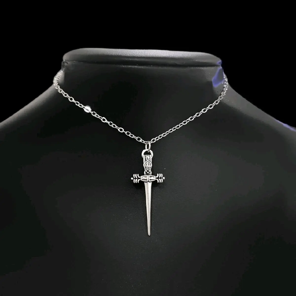 Silver Dagger Pendant Choker Necklace - 019 Silver Dagger Pendant Choker Necklace - 019