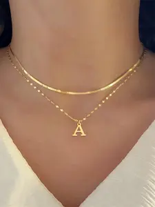 Minimalist Personalized 26 Letter Pendant Necklace, Dual Chain Clavicle Chain, Titanium Steel Jewelry for Mom/girlfriend