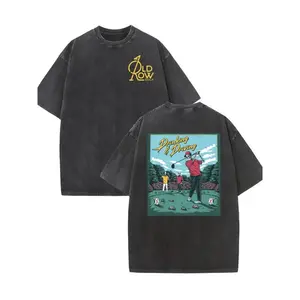 Vintage washed dual-sided golf graphic tee featuring "FORE DRAGONS" design, classic crew neck and loose fit for all-season wear. Perfect casual streetwear pick for weekend leisure and golf-themed outings. Crewneck   Menswear Tshirt