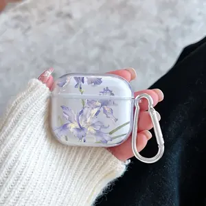Iris Dream Pattern TPU Soft Protective Case for Apple AirPods 4/3/2/1/Pro/Pro2 Transparent Earphone Cover with Keychain Attachment
