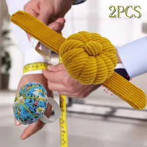 1pc Pumpkin-Shaped Wrist Pin Cushion and 1 Elastic Strap Finger Ring Pincushions, Mixed Color Knitted Fabric Needle Holder for Sewing and Quilting - DIY Craft Accessory, Handy Needle Organizer, DIY Project, Sewing Supplies Accessories