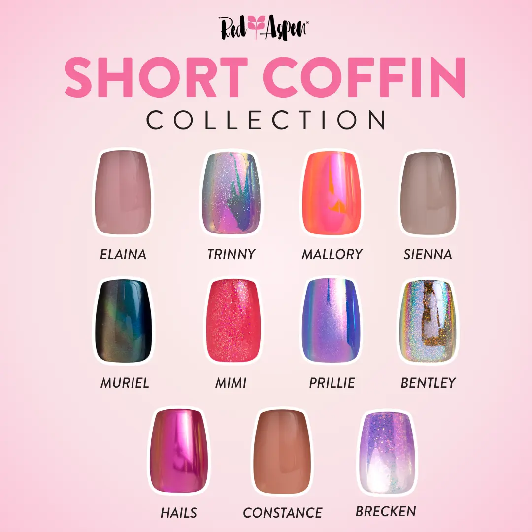 Red Aspen Short Coffin Press On Nails Salon-Quality Damage-Free 2-Week Wear Nail Dashes