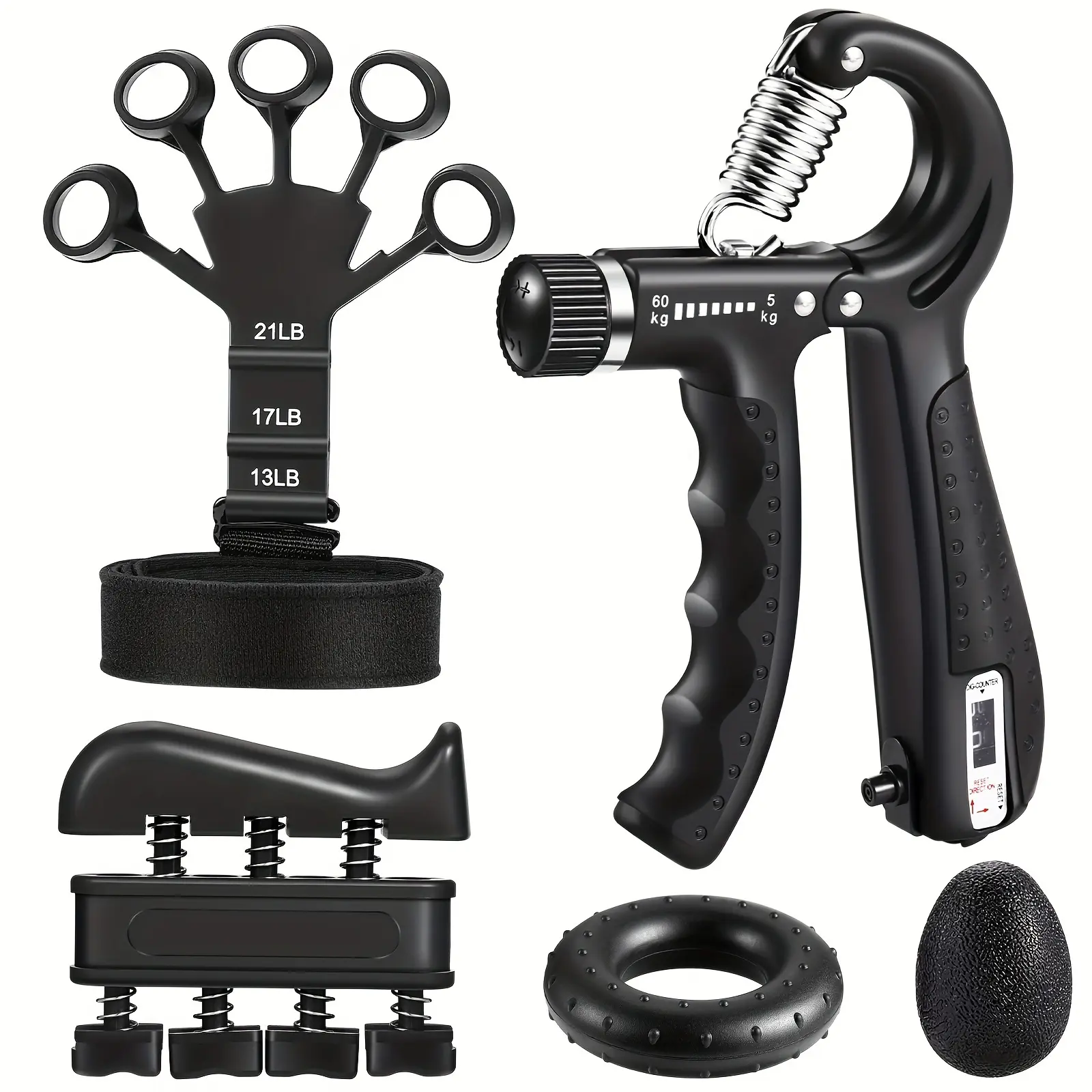 Pro Grip Trainer 4-Pack Adjustable Resistance (10-130 lbs) Gym Muscle Builder， Weak Grip? Fix in 2 Weeks! (Office/Gym/Carpal Tunnel Relief) forearm exerciser