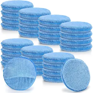 30 Pack Microfiber Wax Applicator, 5" Diameter Soft Microfiber Wax Applicator Pads with Finger Pocket Wax Applicator for Cars Wax Applicator Foam Sponge, Blue