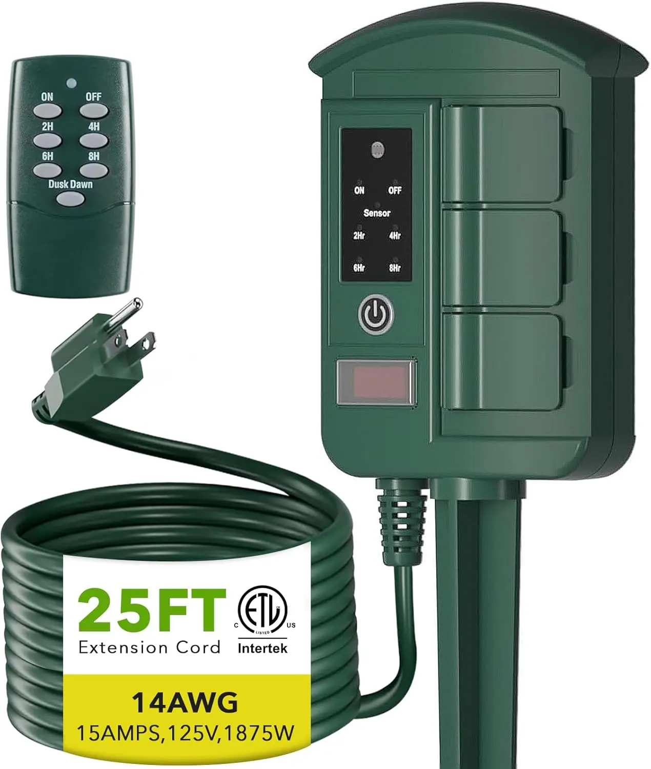 BN-LINK Outdoor Power Strip Accessories with 25FT Extension Cord, Remote Control Dusk-to-Dawn Waterproof Light Timer, 6 Grounded Outlets for Halloween/Christmas Decorations, 15A/1875W Equipment for Wireless Devices (Manufacturer Warranty Included)