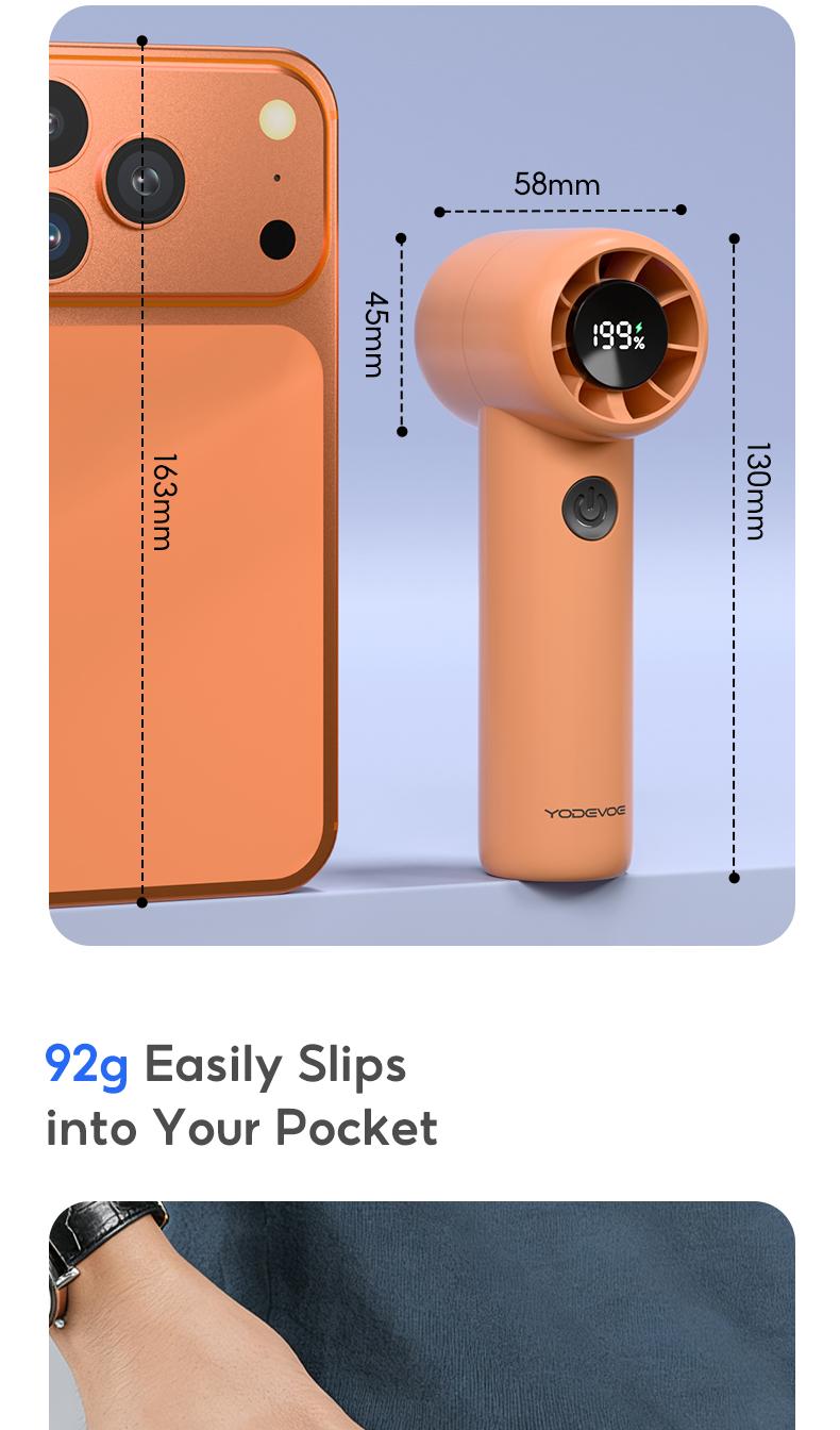 Yodevoe Mini portable handheld fan, rechargeable 3000mAh battery, 100 fan speeds, USB powered, suitable for travel, office, and personal use - Protective