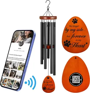 Pet Memorial Wind Chime with NFC & QR Code – 25.5" Wooden & Aluminum Chime with Custom Online Tribute – Upload Photos, Messages & Music for Your Beloved Pet
