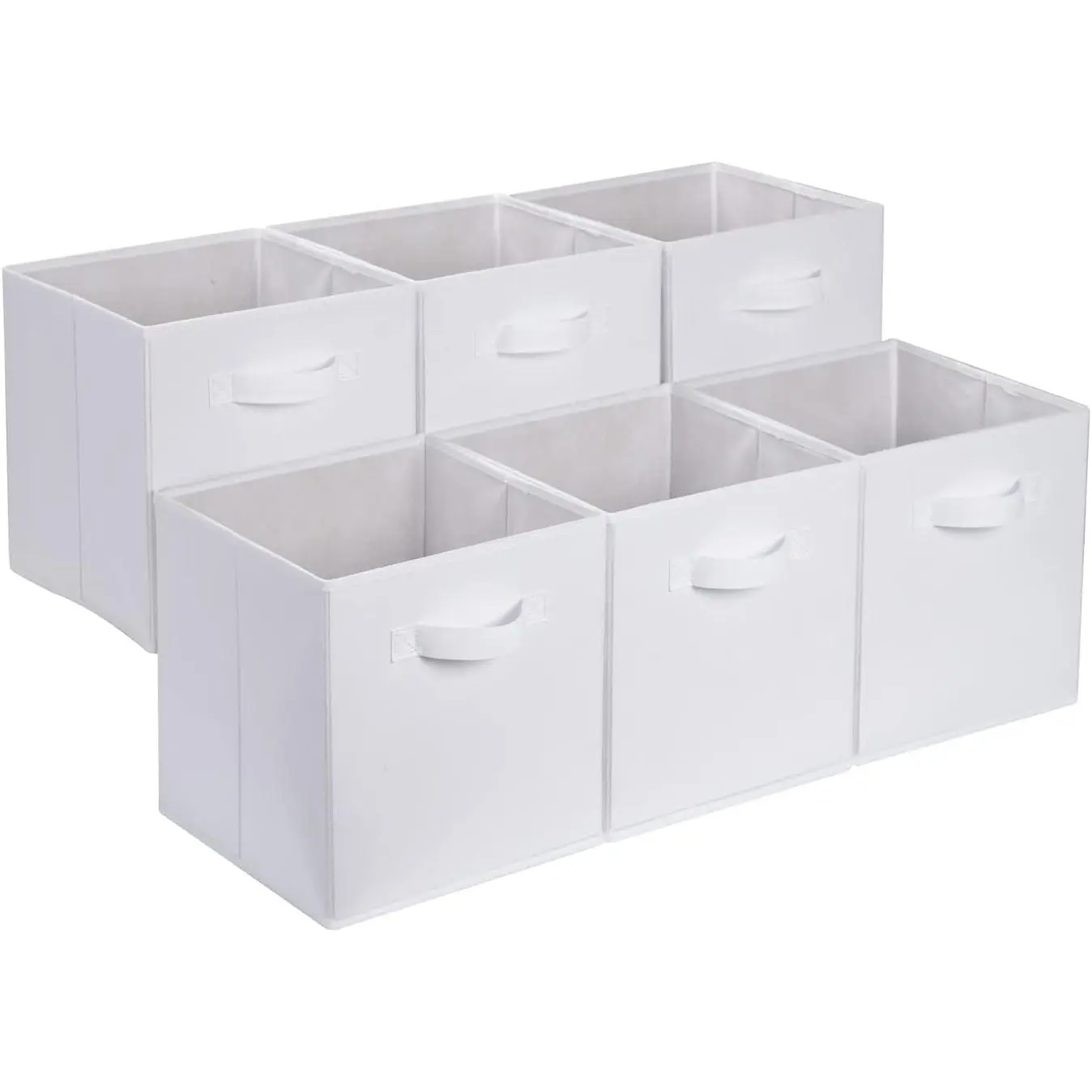 6-Pack Foldable Fabric Storage Cubes Organizer with Handles - Sturdy Lightweight Boxes, White, 10.5x10.5x11in, Home Storage Organization Set
