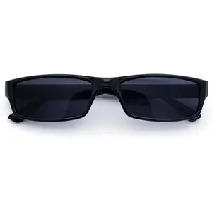 Mens Hippie  Color Lens Narrow Rectangular Black Frame Sunglasses