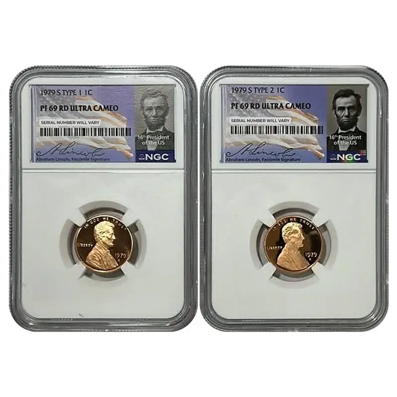 1979-S Lincoln Cent Type 1 & Type 2 Set - Abraham Lincoln Label - NGC PF69 RD UCAM