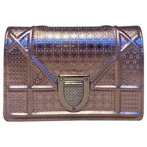 Pre-owned CHRISTIAN DIOR Embossed Leather clutches & wristlets Pink Metallic Mirco Cannage Baby Diorama Bag