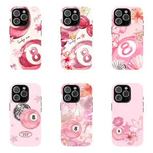 Y2K Retro Style Size 8 Ball Phone Case – Pink Leopard Print Cherry Pattern, Y2K retro street style, sturdy and durable, a stylish gift choice. Tough Cover For iPhone 17 16 15 14 13 12 11 Pro Max Plus Trendy Vibe.