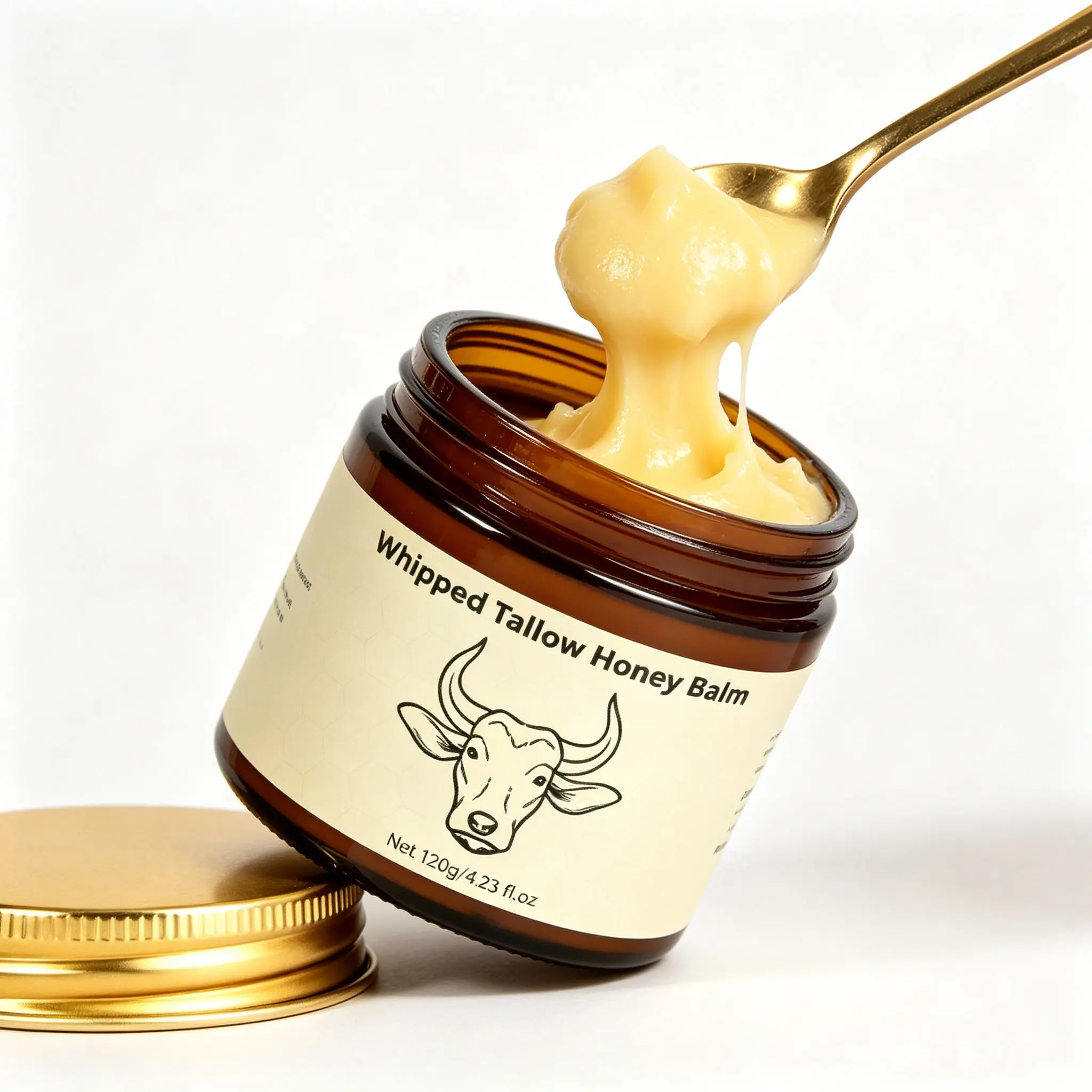 Whipped Tallow Honey Balm, Grass Fed Beef Tallow Balm, Moisturizing Nourishing Skin Balm for Extra Dry Skin, Handcrafted All Purpose Balm for Face Body Lips, Gentle for Sensitive Skin