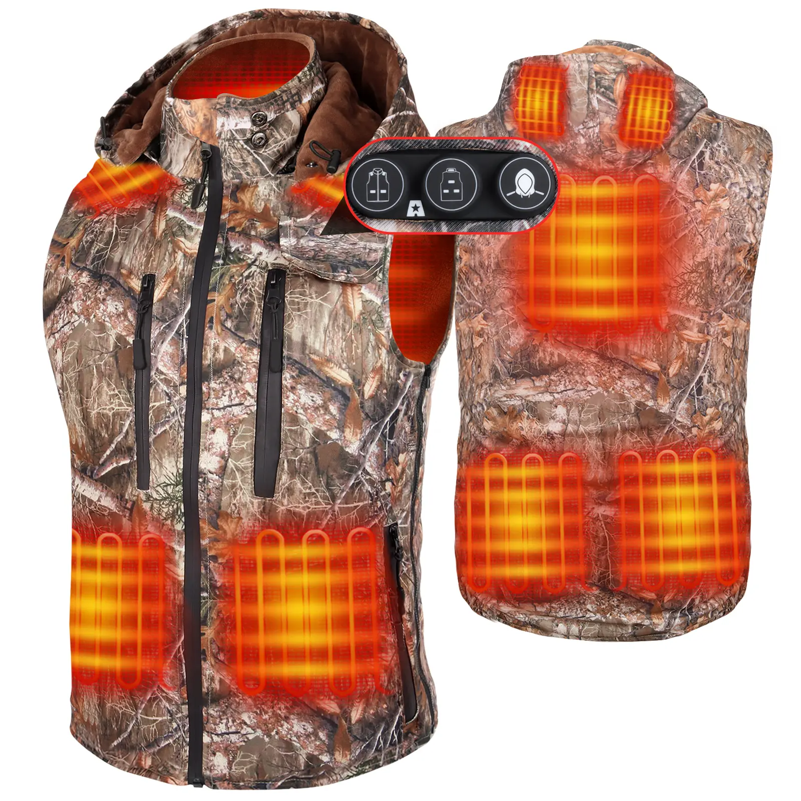ARRIS 10-Zone Heating Camouflage Vest for Hunting with Detachable Hood & Battery Pack Electric Powered Winter Vest Tops