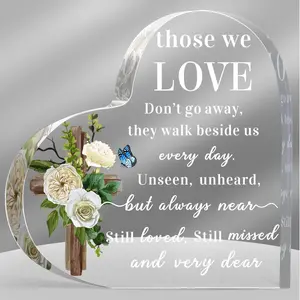 Acrylic Heart Sympathy Memorial Gift for Loss of Loved One, Classic Style Condolence Keepsake Table Decor for Mom Dad Grandma Friend