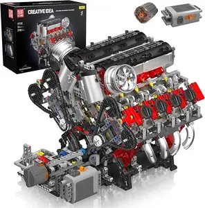 Mould King 10130 V8 Engine Model Kit - Build Your Own STEM V8 Engine for Adults Kid, 8-Cylinder 3.9-Liter Twin-Turbo Engine Construction Set Toy, Gift for fathersdaygifts - 2718 Pcs