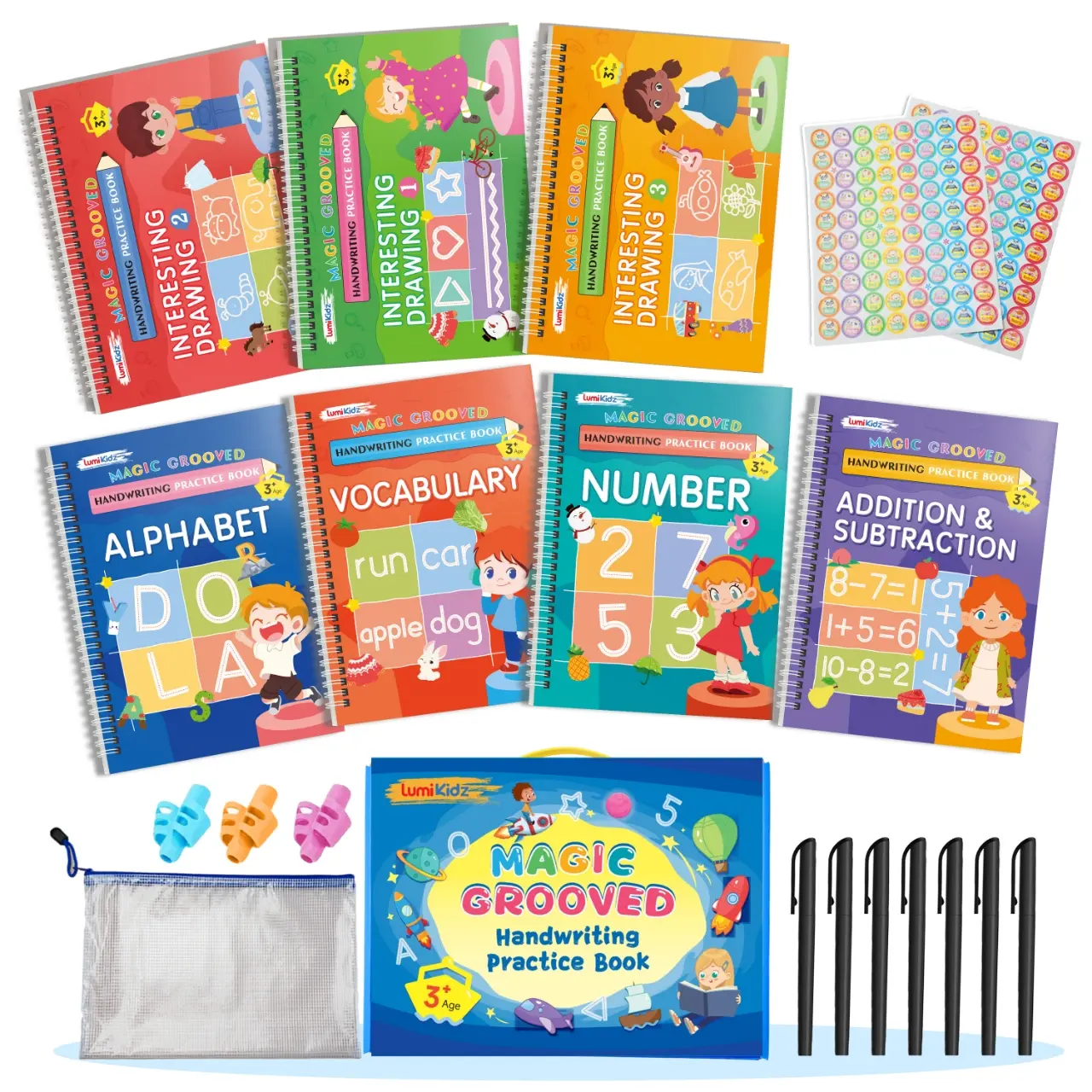[BackToSchool]2027 LUMIKIDZ Magic Grooved Handwriting Practice Book, Preschool Back to School Supplies, Reusable Kids Tracing Workbook, Montessori Screen Free Learning Toys for 3-6 Year Old Toddlers, Kindergarten Prep