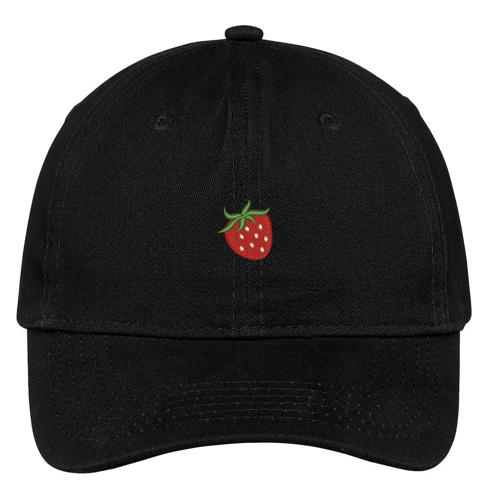 Trendy Apparel Shop Strawberry Embroidered Brushed 100% Cotton Baseball Cap Dad Hat