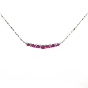 Ruby and Diamond Curved Bar Necklace in Gold 14K