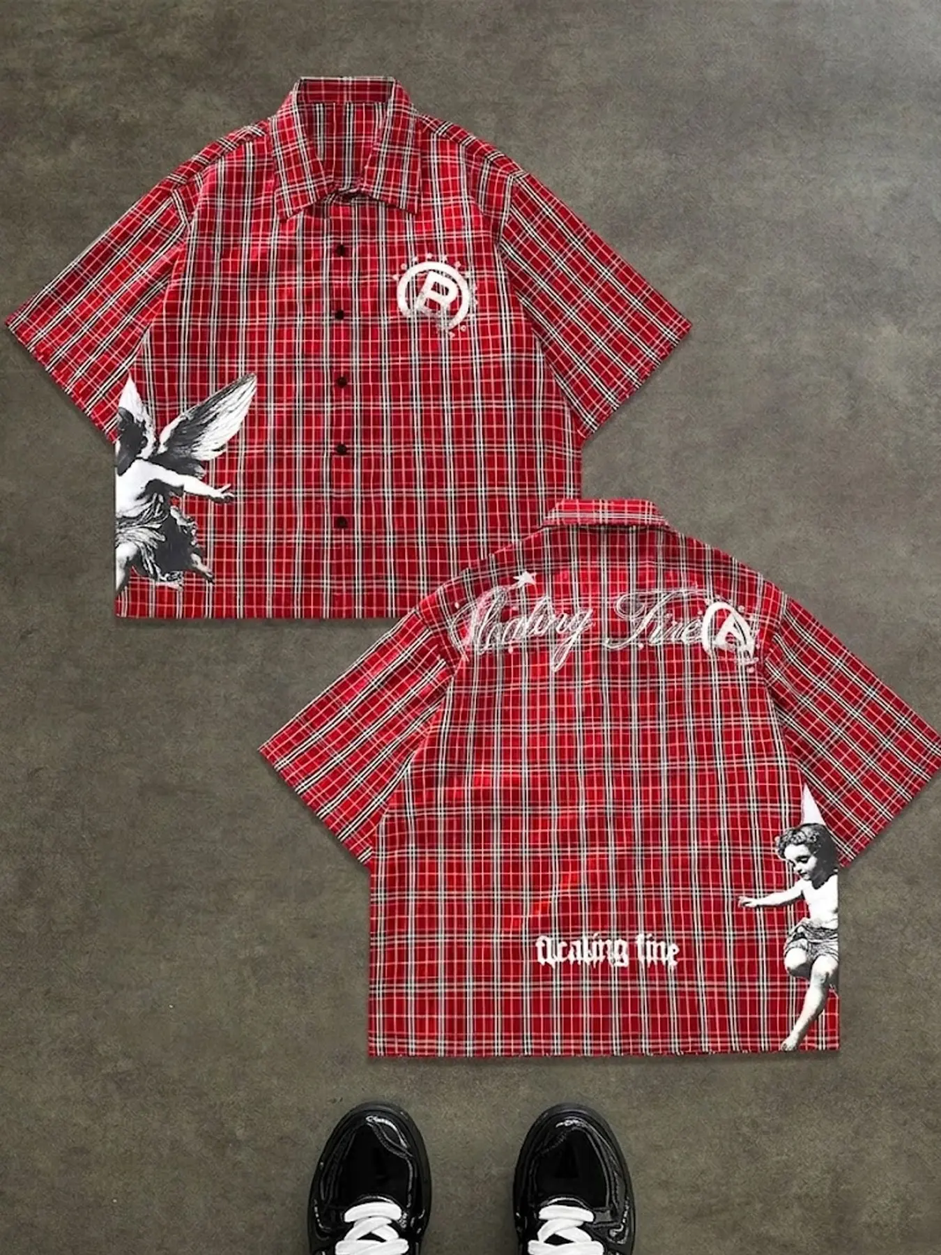 Men's Plaid Checked Loose Polo Shirt, Button-Up Casual Top, Outdoor Party Wear, Comfortable Street Style, Streetwear Collared, All-Season Fashion
