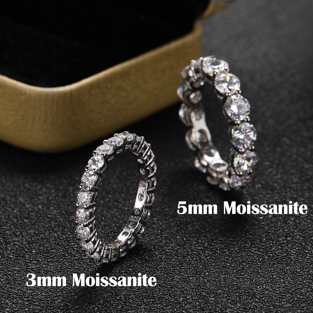 FEOBUR 5mm D Color Moissanite Ring with Certificate Women S925 Sterling Silver Full Diamond Wedding Eternity Band Jewelry Gift