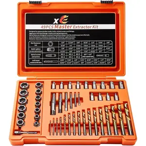 49 count Screw & Bolt Extractor Set with Left Hand Drill Bit Set, Multi-Spline Easy Out Broken Bolt Remover Tools for Damaged Stripped Rounded-Off , Socket Screws, Nut, Studs and Fittings