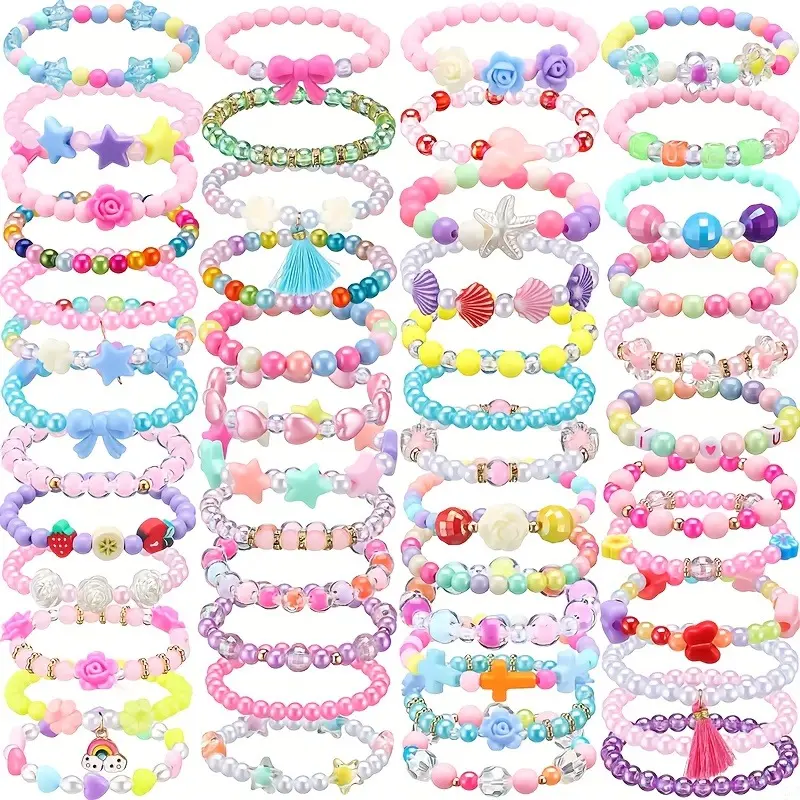 50pcs Colorful Beaded Bracelets for Women - Assorted Colors & Patterns Design, Party Favors Bracelet for Birthdays, Christmas, Festive Accessory, Vibrant Craftsmanship