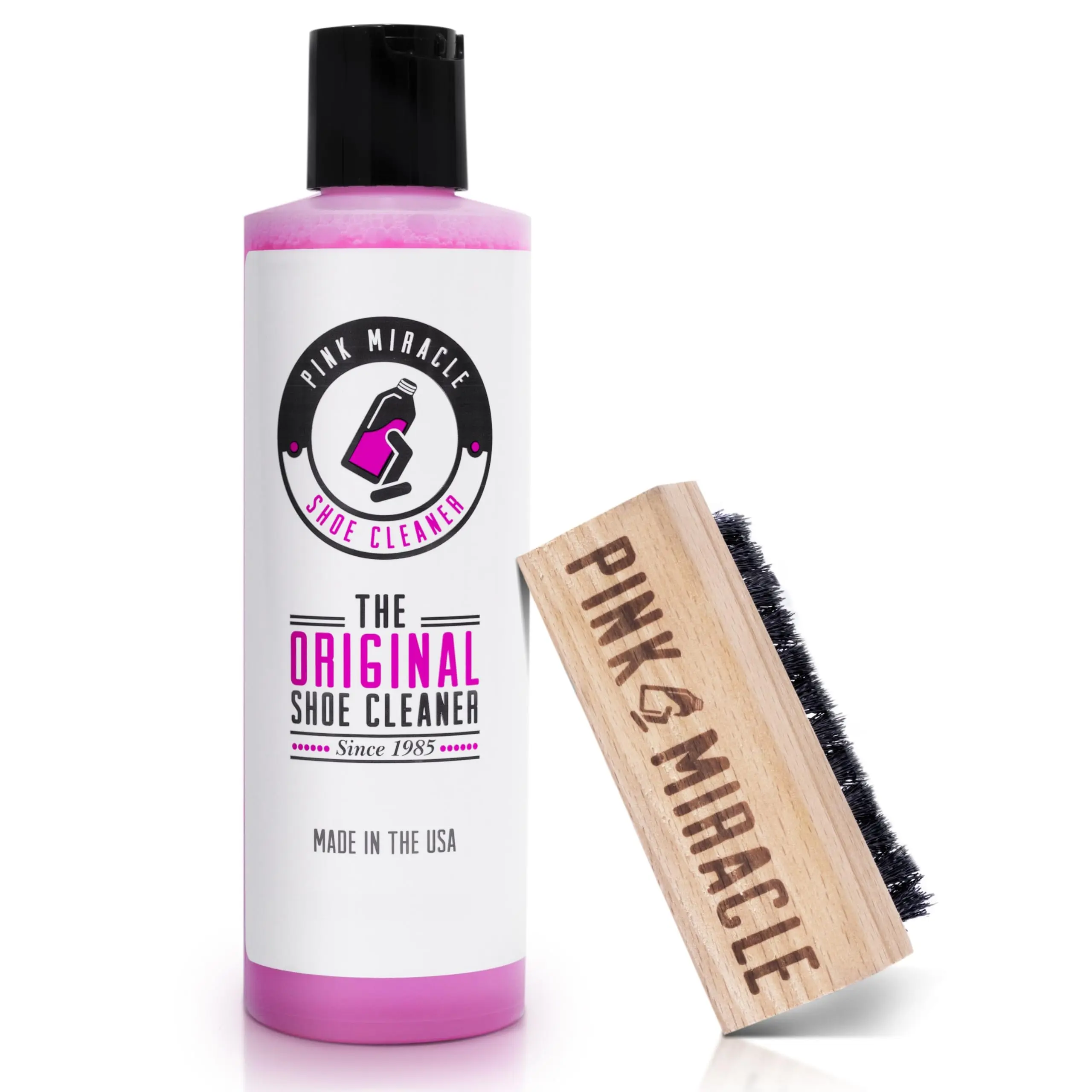 Pink Miracle Shoe Cleaner Kit Bottle Fabric Cleaner for Leather, Whites, and Nubuck Sneakers (8 Oz)