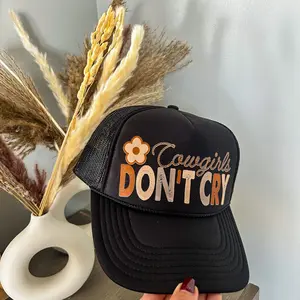 Cowgirls don’t cry flower black Trucker Snapback Hat, Western Wear Hat, Funny Hat gift for Her