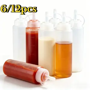 6/12pcs 240ml/8.12OZ Squeeze seasoning bottle sealed sauce dispenser, reusable seasoning jar suitable for tomato sauce, syrup, jam - essential artifact for kitchen, picnic, camping