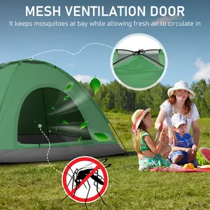 Breathable Waterproof Tent, 3-4 Person Army Green Portable Manual Setup Camping Shelter, Silver-Coated UV-Protection Fabric, Fiberglass Poles, Windproof Family Tents Camping, 200L x 200W x 135H cm, for Hiking