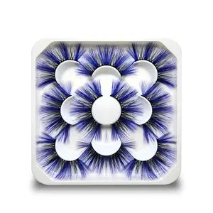 5 Pairs Colorful Long Blue False Eyelashes, 22mm DD Curl Doll Style Lashes, Non-Toxic 0.15mm Thick, Eye Makeup Essentials