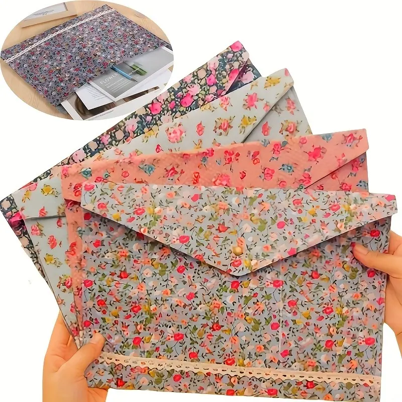 2/4 Pcs Floral A4 Document Bags, Elegant Fresh Felt File Folders Decorative, Files Organizer, High-Quality Fashion Printed Design | Large Capacity Storage Organizer for Office, Home & School Documents & Receipts