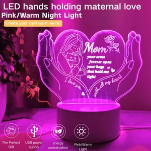 1pc 3D Illusion Night Light LED Neon Lights Glowing Led Lights Illuminating Led Mood Decorative Lights USB Powered, Bedroom Desktop Party Decoration Lamp, Mother's Day Thanksgiving Christmas Birthday Gift