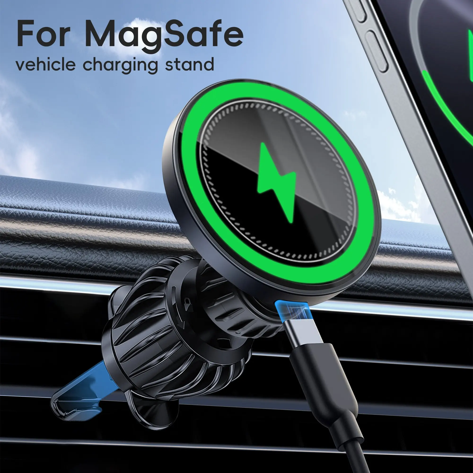 Magsafe Car Charger, iPhone Charger for Car, Car Magnetic Charger, 15w Fast Magsafe Car Charger, Hands-Free Magsafe Car Vent Mount, Compatible with iPhone 17 Pro Max Air/16 15 14 13 12 Pro Max Plus