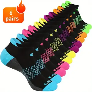 Women's 6-Pair Cushioned, Breathable, Anti-Slip Compression Ankle Socks for Athletic Sports, Compression Athletic Socks
