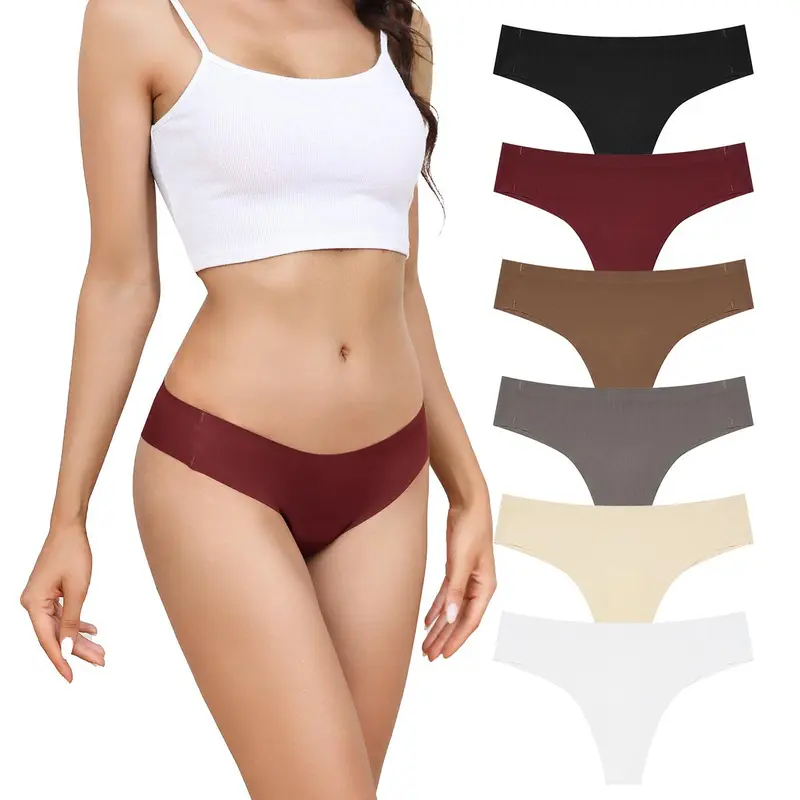 Women's Seamless Anti-Cameltoe Thongs (6 Pack) - New Year Invisible No-Show G-String, Hidden Pad, Enhanced Coverage, Irritation-Free, Chic Reusable Minimalist Basic Sport Underwear for Workout, Everyday Wear