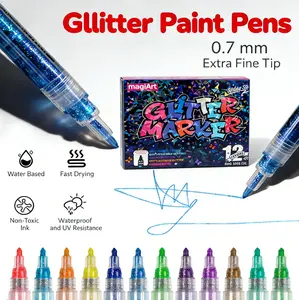 【12 Assorted Vibrant Colors Glitter Markers】Magic Glitter Outline Markers, Super Squiggles Shimmer Outline Marker Set, Doodle Drawing Pens for Greeting Card Making, DIY Art Crafts, art supplies, coloring markers